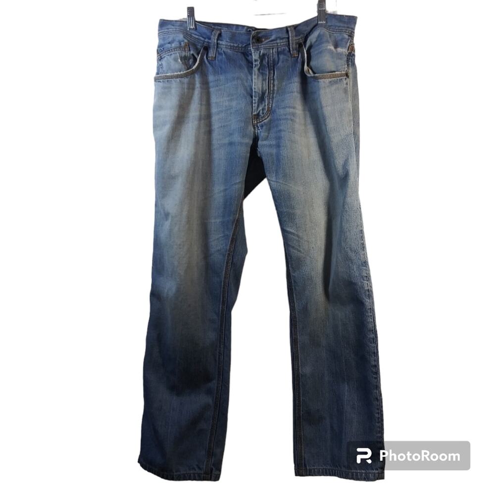 Artful Dodger Blue Wash Thrashed Straight Leg Jeans Size 36X34